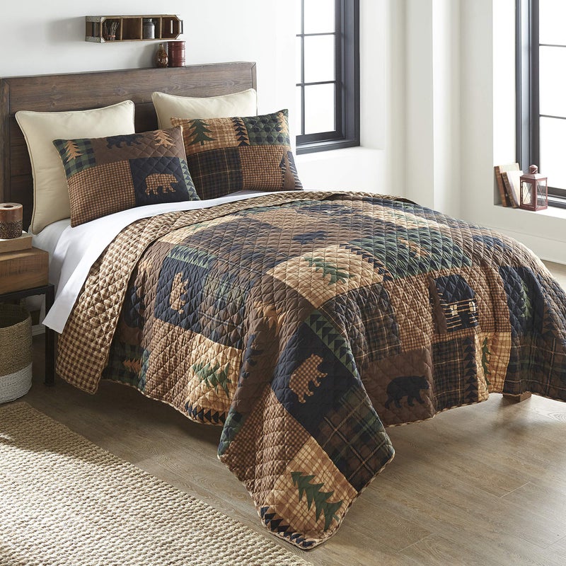 Donna Sharp Twin Bedding Set - 2 Piece - Brown Bear Cabin Lodge Quilt Set with Twin Quilt and One Standard Pillow Sham - Machine Washable - Image 3